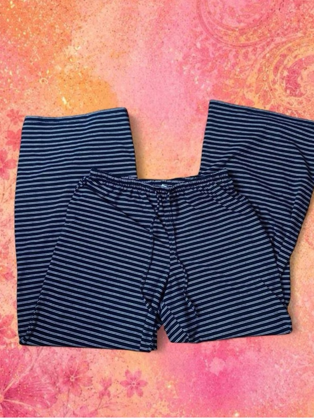 H&M black & white striped wide leg lounge pants with drawstring